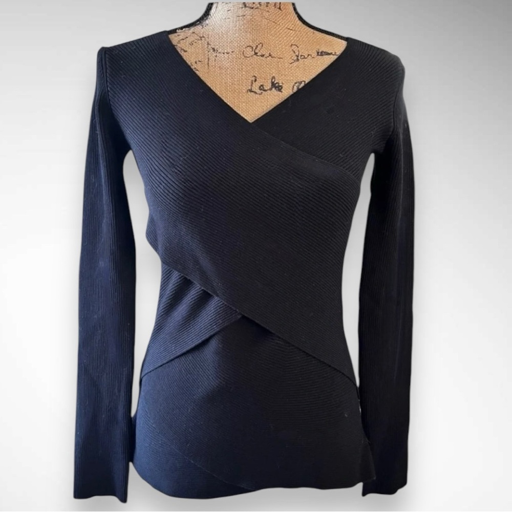 BAILEY 44 Warm Heart Women's Black Criss Cross Knit Sweater Medium | EUC